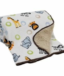 Lambs & Ivy Bedtime Originals Jungle Buddies Sherpa Blanket - Brown, Beige, White, Animals