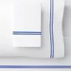 SeventhStaRetail 1000 Thread Count 2 Stripe Embroidery Sheet Set, Navy On White, Queen Sheet Set