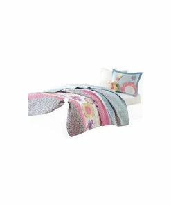 Olliix Mi Zone Kids Crazy Daisy Floral Coverlet Set, Blue Pink, Antimicrobial