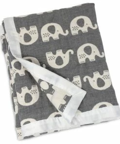 Living Textiles Cotton Muslin Jacquard Blanket, Grey Elephant