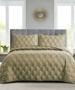 BNF Home Bradly Down Alternative Quilted Bed Spread Set, Antique Bronze, King