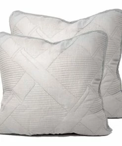 Tache Home Fashion Light Grey Silver Diamond Pastel Cotton Bedspread Set, 18 X 18