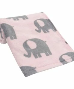 Lambs & Ivy Bedtime Originals Eloise Pink/Gray Elephant Soft Plush Baby Blanket