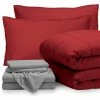 Bare Home 7-Piece Full & Full XL Bed-in-a-Bag, Red, Light Gray, Full