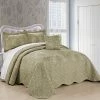 BNF Home Damask Embroidered Quilted 4 Piece Bed Spread Sets, Incense, King