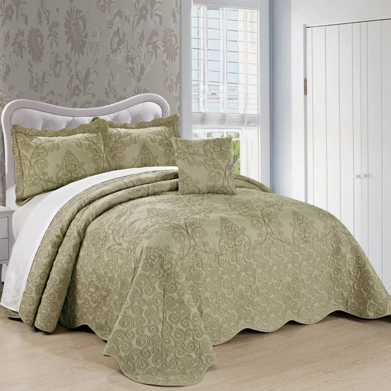 BNF Home Damask Embroidered Quilted 4 Piece Bed Spread Sets, Incense, King 1 BNF Home Damask Embroidered Quilted 4 Piece Bed Spread Sets, Incense, King