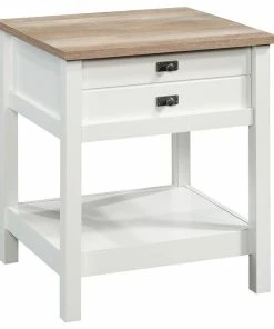 Sauder Cottage Road 1 Drawer Nightstand In Soft White And Lintel Oak