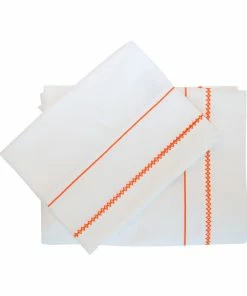 Stamattina Linens Giulia Embroidered Flat Sheet, White With Orange, Queen