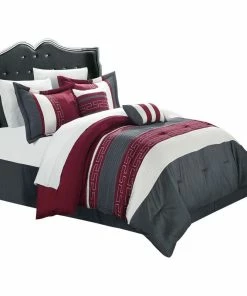 Chic Home Carlton Burgundy, Gray And White King 10-Piece Comforter Bed In A Bag Set