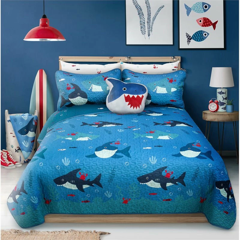 Safdie & Co. 3-piece Polyester Shark Double Queen Quilt Set In Multi-Color 2 Safdie & Co. 3-piece Polyester Shark Double Queen Quilt Set In Multi-Color - Image 2