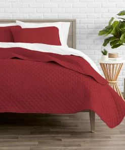 Bare Home Diamond Stitched Coverlet Set, Red, Full/Queen