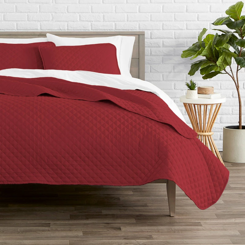 Bare Home Diamond Stitched Coverlet Set, Red, Full/Queen 1 Bare Home Diamond Stitched Coverlet Set, Red, Full/Queen