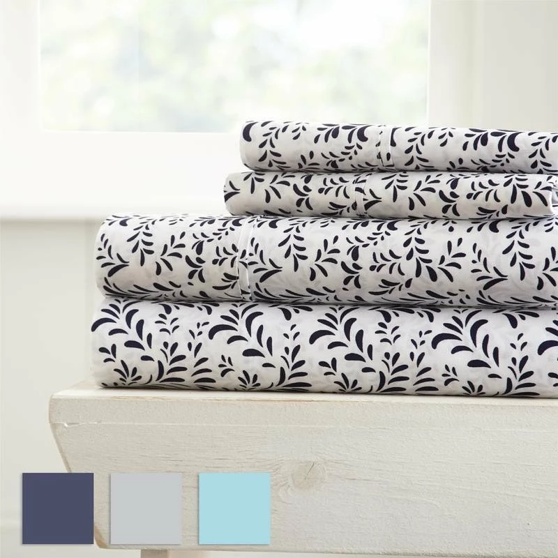 Ienjoy Home Becky Cameron Burst Of Vines Pattern 4 Piece Bed Sheet Set, Gray, Full 3 Ienjoy Home Becky Cameron Burst Of Vines Pattern 4 Piece Bed Sheet Set, Gray, Full - Image 3