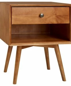 Walker Edison Mid-Century 1 Drawer Solid Wood Nightstand, Caramel