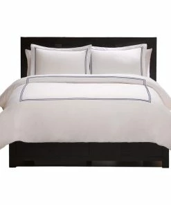 Ella Jayne Satin Stitched 100% Cotton Percale Duvet Set, Full, Queen, Navy