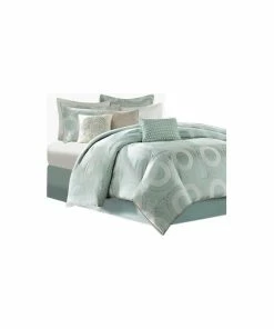 Olliix Madison Park Jacquard 7-Piece Comforter Set With Flange, Mint, Queen