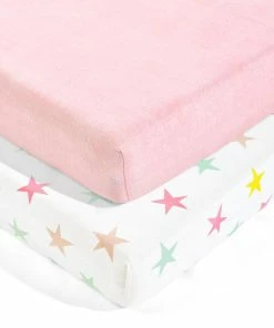 Lush Decor Baby Unicorn Heart Rainbow Star Organic Cotton Fitted Crib Sheet Multi 2Pk 28x52x9