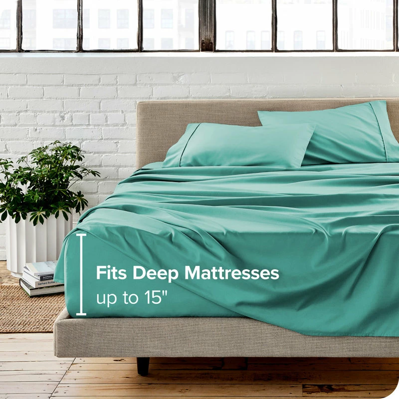 Bare Home Full XL 1800 Microfiber Sheet Set, Turquoise 3 Bare Home Full XL 1800 Microfiber Sheet Set, Turquoise - Image 3