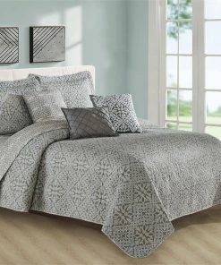 BNF Home Bellamy Printed Quilted 6-Piece Bed Spread Set, Light Brown/Taupe, King