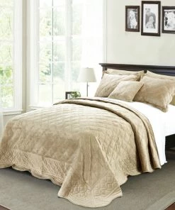 BNF Home Supersoft Microplush Quilted 4-Piece Bed Spread Set, Taupe, Queen