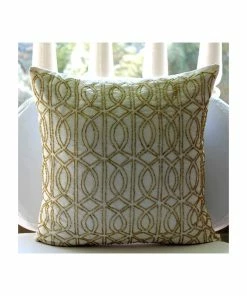 The HomeCentric Lattice Trellis Beaded Ivory Pillow Shams, Art Silk 24x24 Pillow Sham, Gold Taj -Bare Sales Store 2ba1cf3705160c35 1731 w800 h800 b0 p0