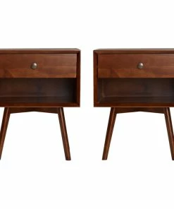 Walker Edison 2 Piece 1-Drawer Mid-Century Solid Wood Nightstand - Walnut -Bare Sales Store 2f016df601c1be84 4655 w800 h800 b1 p0