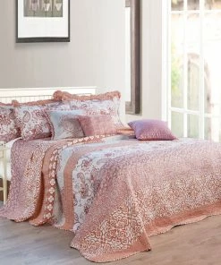 BNF Home Coral Chevron 9-Piece Bed Spread Set, Coral, King, 122"x106"