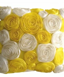 The HomeCentric Satin Ribbon 26"x26" Silk Yellow Euro Sham, Sunny Yellow Blooms