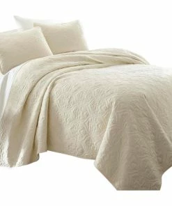 Ienjoy Home Becky Cameron Premium Ultra Soft Damask Pattern Quilted Coverlet Set, Ivory, Kin