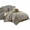 Nanshing America, Inc. Amelia Floral Jacquard 6-Piece Bedding Comforter Set, Grey/Yellow, Queen