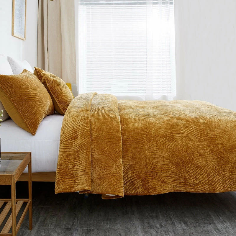 Tache Home Fashion Velvet Dreams Melted Gold Plush Ripple Waves Bedspread, Cal King 4 Tache Home Fashion Velvet Dreams Melted Gold Plush Ripple Waves Bedspread, Cal King - Image 4