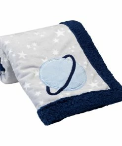 Lambs & Ivy Milky Way Gray/Blue Stars And Planet Minky/Sherpa Soft Baby Blanket