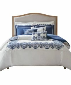 Olliix Madison Park Indigo Sky Faux Linen Oversized Comforter Set, King/Cal King