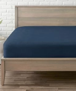 Bare Home Flannel Fitted Bottom Sheet, Dark Blue, Queen, Single Sheet