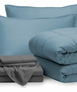 Bare Home 8-Piece Bed-in-a-Bag Split Sizes, Coronet Blue, Gray, Split Head Flex