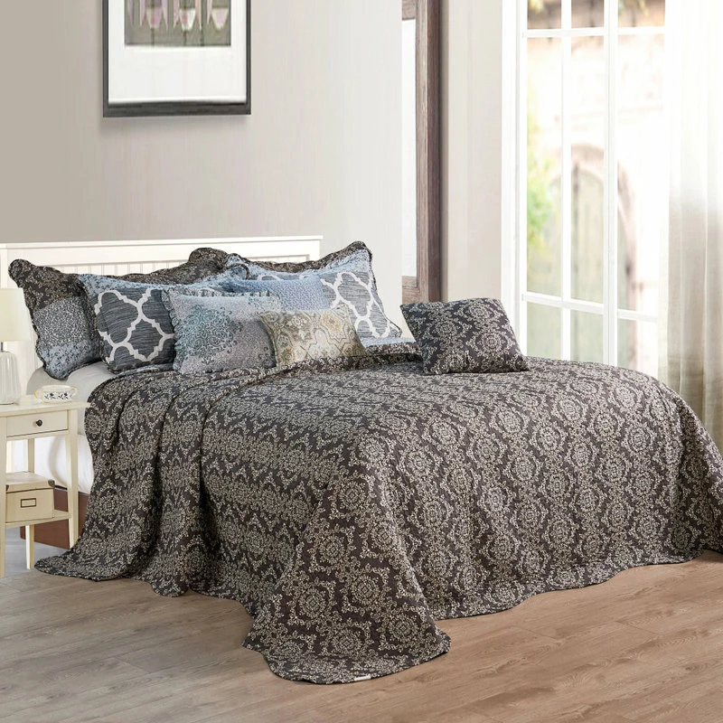 BNF Home Serenta Floral Medalion 9-Piece Bed Spread Set, Gray, King, 122"x106" 3 BNF Home Serenta Floral Medalion 9-Piece Bed Spread Set, Gray, King, 122"x106" - Image 3