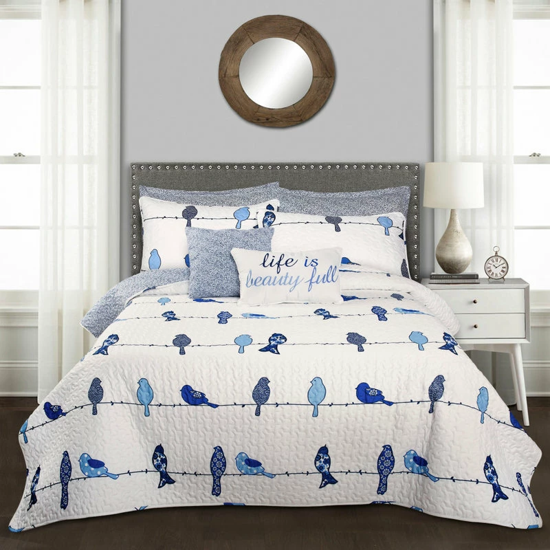 Lush Décor Rowley Birds Quilt Set, Navy, King 2 Lush Décor Rowley Birds Quilt Set, Navy, King - Image 2