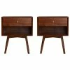 Walker Edison 2 Piece 1-Drawer Mid-Century Solid Wood Nightstand - Walnut