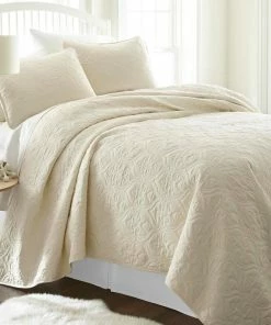 Ienjoy Home Becky Cameron Premium Ultra Soft Damask Pattern Quilted Coverlet Set, Ivory, Kin -Bare Sales Store 4711d34e0acfd304 4085 w800 h800 b0 p0