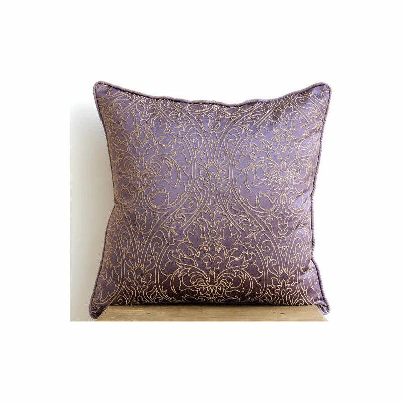 The HomeCentric Purple Gold Damask Embroidered 26"x26" Silk Euro Pillow Shams, Purple & Gold 3 The HomeCentric Purple Gold Damask Embroidered 26"x26" Silk Euro Pillow Shams, Purple & Gold - Image 3