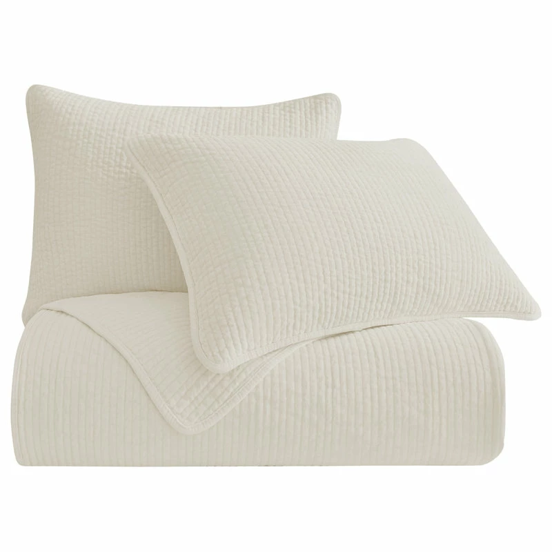 HiEnd Accents Stonewashed Cotton Velvet Quilt Set, Full/Queen, Vintage White, 3 Piece 2 HiEnd Accents Stonewashed Cotton Velvet Quilt Set, Full/Queen, Vintage White, 3 Piece - Image 2