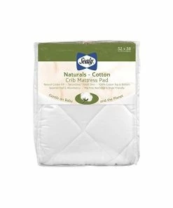 Sealy Naturals Cotton Fitted Crib/Toddler Mattress Pad Cover, 52"x28", White