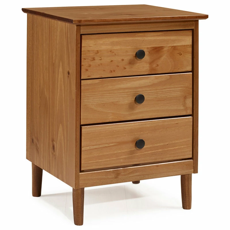 Walker Edison Classic Midcentury Modern 3-Drawer Solid Wood Nightstand, Caramel 2 Walker Edison Classic Midcentury Modern 3-Drawer Solid Wood Nightstand, Caramel - Image 2