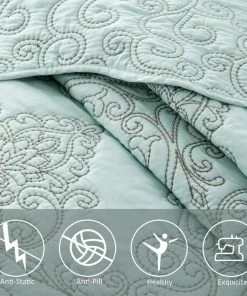 BNF Home Damask Embroidered Quilted 4 Piece Bed Spread Sets, Light Blue, Queen -Bare Sales Store 4dc164ad0219790e 7434 w800 h800 b0 p0
