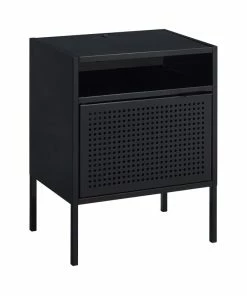 Bowery Hill Open Metal Shelf Nightstand With USB Port In Black