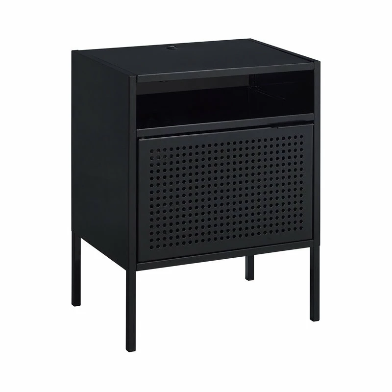 Bowery Hill Open Metal Shelf Nightstand With USB Port In Black 1 Bowery Hill Open Metal Shelf Nightstand With USB Port In Black