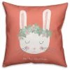 DDCG Cute Floral Crown Spring Bunny 18x18 Throw Pillow