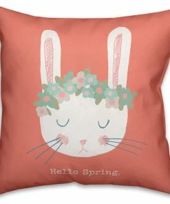 DDCG Cute Floral Crown Spring Bunny 18x18 Throw Pillow