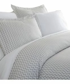Ienjoy Home Becky Cameron 3 Piece Puffed Chevron Print Duvet Cover Set, Light Gray, Californ