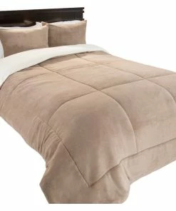 Lavish Home Sherpa/Fleece Comforter Set, Taupe, Full/Queen, 3 Piece